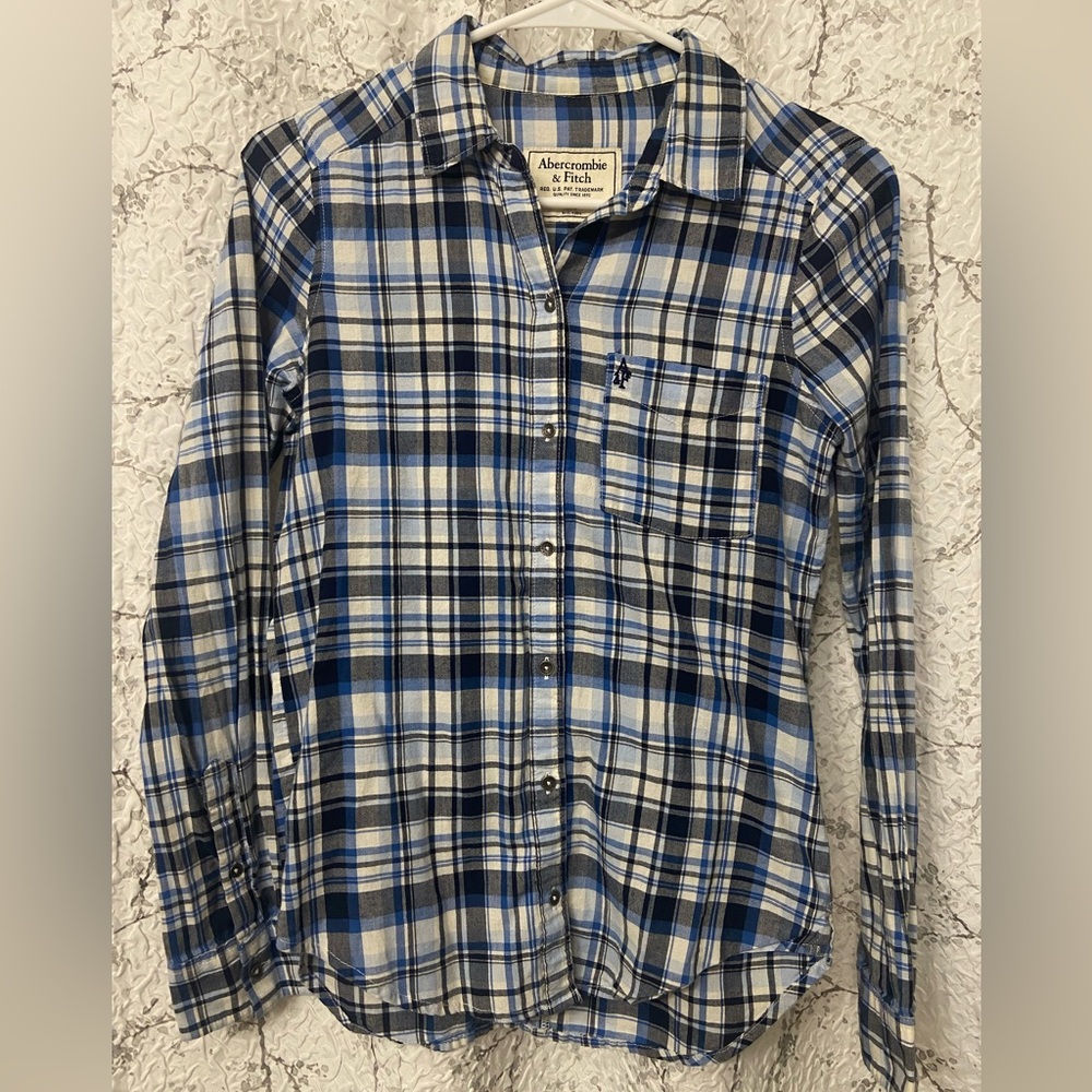 Abercrombie & Fitch Navy and White Checkered Shirt XS